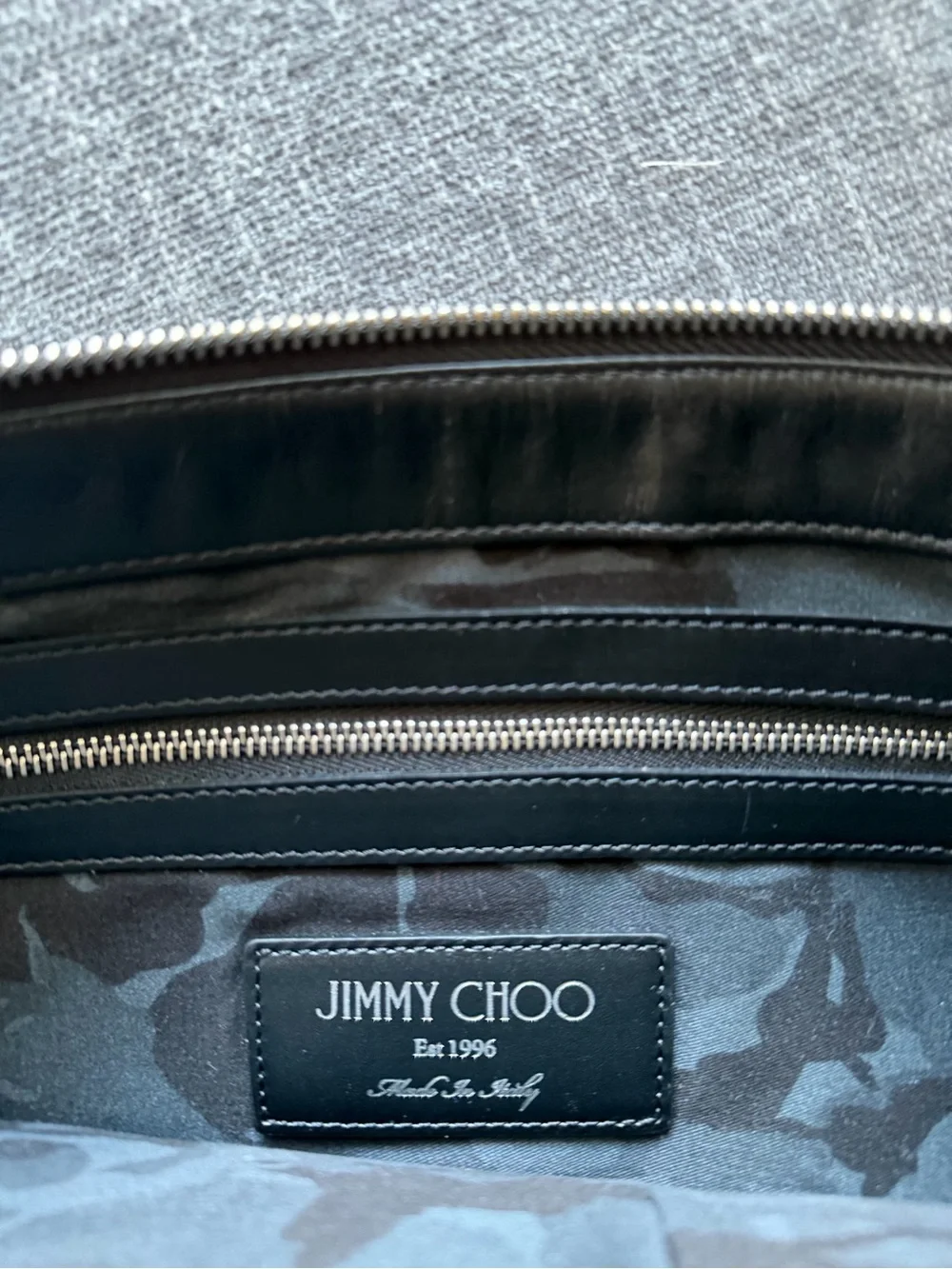 Jimmy Choo Black Leather Star-Embellished Clutch with Tan Inset